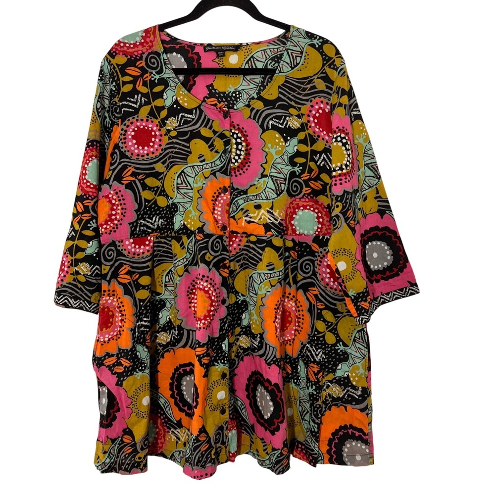 Gudrun Sjoden Tunic Dress Women L Multi Color Organic Cotton Artsy Lagenlook Top